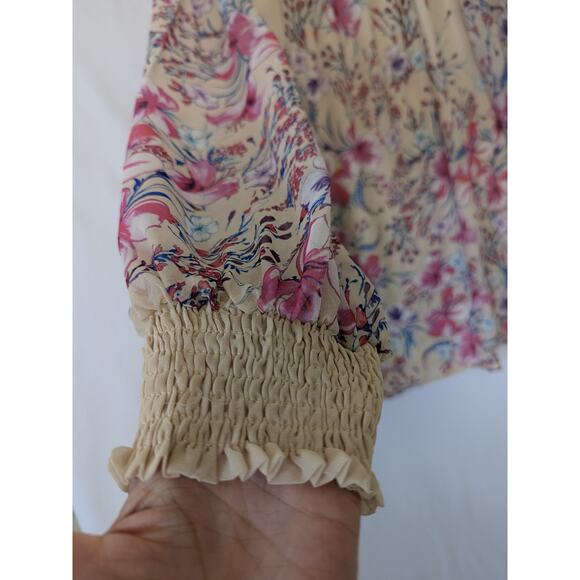 Suzanne Betro Ivory Floral Sheer Smock Neck Blouse Womens Size XL Lightweight - Picture 3 of 8